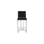 Sgabello da bar in velluto nero con base in metallo color cromo