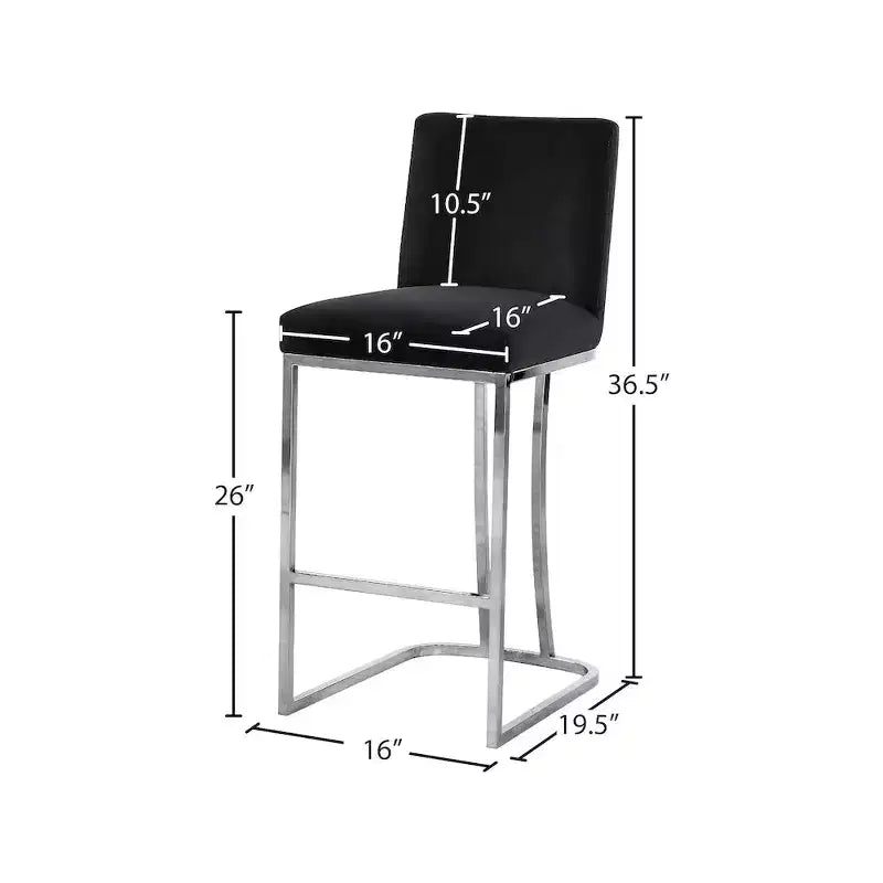 Sgabello da bar in velluto nero con base in metallo cromato, stile Heidi