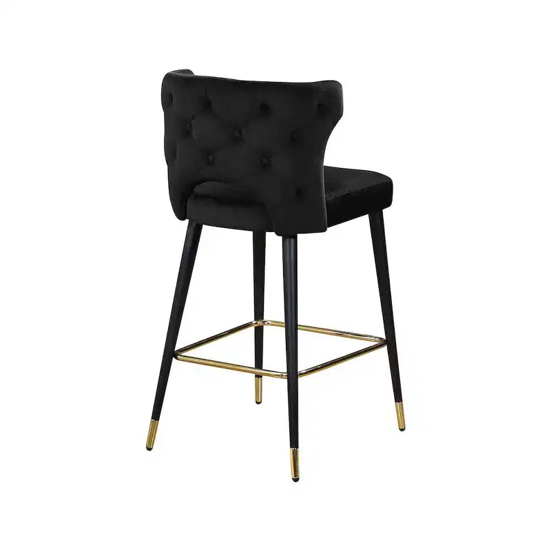 Sgabelli da Bar in Velluto Nero con Schienale e Seduta Imbottiti, Set da 2, Stile Kelly