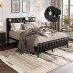 Black Button-Tufted Bed Frame for Approx. 137 × 191 cm Mattress
