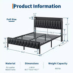 Struttura letto nera capitonné per materasso da circa 137 x 191 cm
