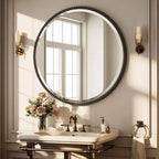 Beaded Round Wall Mirror with Resin Frame, Decorative Vanity Bathroom Mirror
