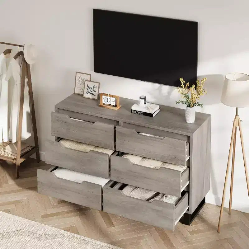 Cassettiera a 6 cassetti con opzioni di altezza regolabile, mobile contenitore indipendente per camera da letto o soggiorno
