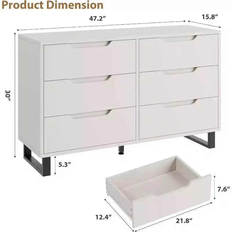 6-Drawer Dresser with Adjustable Height Options, Freestanding Storage Chest for Bedroom or Living Room