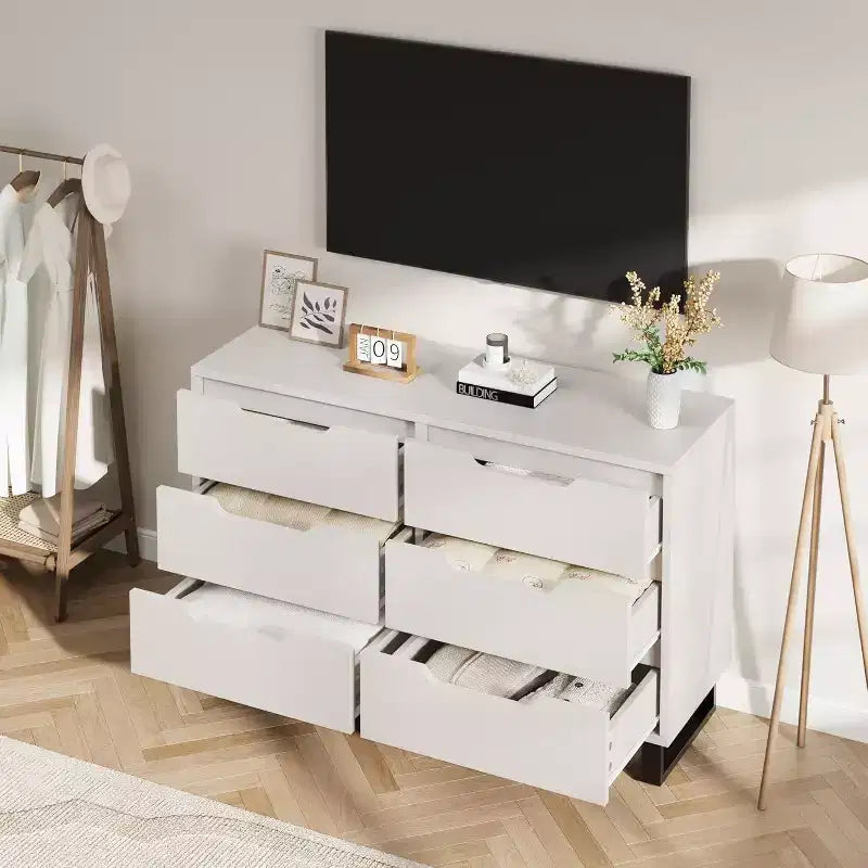 Cassettiera a 6 cassetti con opzioni di altezza regolabile, mobile contenitore indipendente per camera da letto o soggiorno