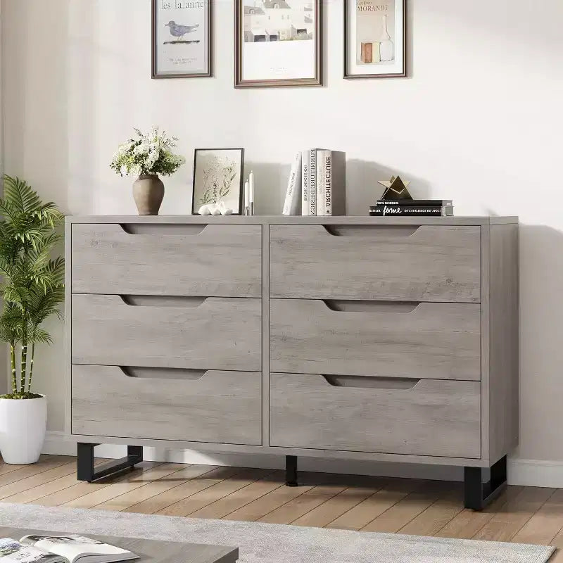 6-Drawer Dresser with Adjustable Height Options, Freestanding Storage Chest for Bedroom or Living Room