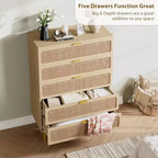 Cassettiera Alta in Rattan a 5 Cassetti con Contenitore Profondo, Mobiletto in Legno da Terra per Camera da Letto, Armadio, Soggiorno