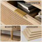 Cassettiera Alta in Rattan a 5 Cassetti con Contenitore Profondo, Mobiletto in Legno da Terra per Camera da Letto, Armadio, Soggiorno