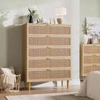 Cassettiera Alta in Rattan a 5 Cassetti con Contenitore Profondo, Mobiletto in Legno da Terra per Camera da Letto, Armadio, Soggiorno