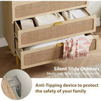 Cassettiera Alta in Rattan a 5 Cassetti con Contenitore Profondo, Mobiletto in Legno da Terra per Camera da Letto, Armadio, Soggiorno