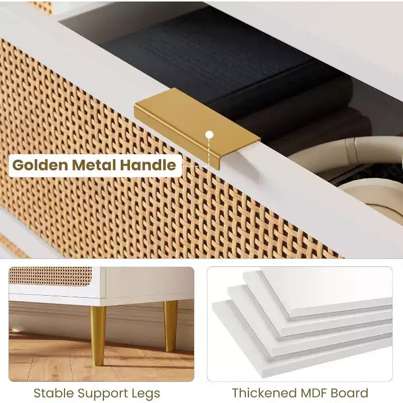 Cassettiera alta a 5 cassetti in rattan, cassettone con spazio profondo, armadietto in legno da pavimento per camera da letto, ripostiglio, soggiorno
