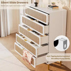 Cassettiera Alta in Rattan a 5 Cassetti con Contenitore Profondo, Mobiletto in Legno da Terra per Camera da Letto, Armadio, Soggiorno