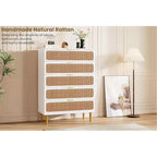 Cassettiera Alta in Rattan a 5 Cassetti con Contenitore Profondo, Mobiletto in Legno da Terra per Camera da Letto, Armadio, Soggiorno