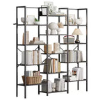 5-Tier Triple Wide Bookshelf with Steel Frame, 14 Open Shelves