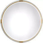 Round Decorative Wall Mirror with Beveled Glass, Metallic Gold Acrylic and Wood Frame, 95.3 cm Wide, for Bathroom or Bedroom