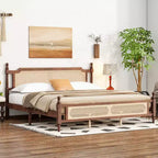 Struttura Letto Marrone in Pino con Testiera in Rattan per Materasso da Circa 193 × 203 cm
