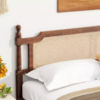 Struttura Letto Marrone in Pino con Testiera in Rattan per Materasso da Circa 193 × 203 cm