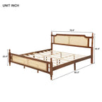 Struttura Letto Marrone in Pino con Testiera in Rattan per Materasso da Circa 193 × 203 cm