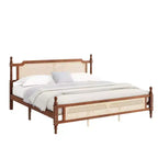 Struttura Letto Marrone in Pino con Testiera in Rattan per Materasso da Circa 193 × 203 cm