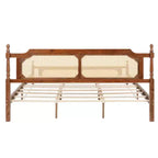 Struttura Letto Marrone in Pino con Testiera in Rattan per Materasso da Circa 193 × 203 cm