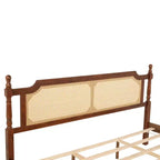 Struttura Letto Marrone in Pino con Testiera in Rattan per Materasso da Circa 193 × 203 cm