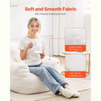 Poltrona sacco in memory foam con braccioli e tasca portaoggetti, rivestimento in velluto Teddy, 90 cm L × 92 cm P × 68,6 cm A, bianca
