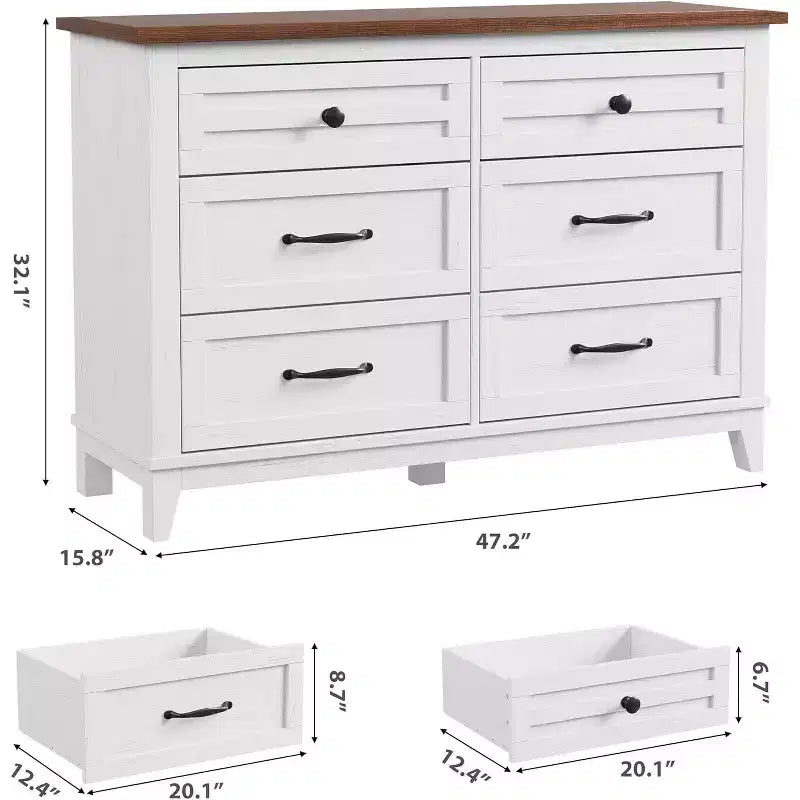 Comò in legno a 6 cassetti con spazio contenitivo, cassettiera larga 120 cm per camera da letto, soggiorno o ingresso