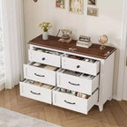 Cassettiera in legno a 6 cassetti con contenitore, comò largo 119,4 cm per camera da letto, soggiorno o ingresso