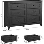 Cassettiera in legno a 6 cassetti con contenitore, comò largo 119,4 cm per camera da letto, soggiorno o ingresso