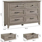 Cassettiera in legno a 6 cassetti con contenitore, comò largo 119,4 cm per camera da letto, soggiorno o ingresso