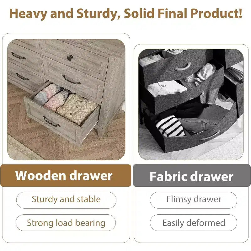 Comò in legno a 6 cassetti con spazio contenitivo, cassettiera larga 120 cm per camera da letto, soggiorno o ingresso