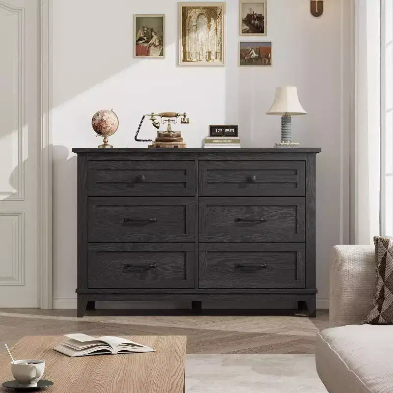 Comò in legno a 6 cassetti con spazio contenitivo, cassettiera larga 120 cm per camera da letto, soggiorno o ingresso