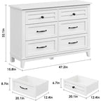 Cassettiera in legno a 6 cassetti con contenitore, comò largo 119,4 cm per camera da letto, soggiorno o ingresso