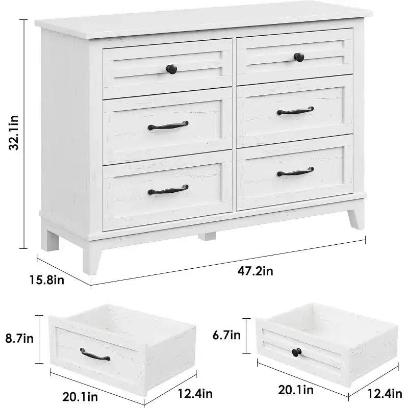 Comò in legno a 6 cassetti con spazio contenitivo, cassettiera larga 120 cm per camera da letto, soggiorno o ingresso