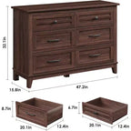 Cassettiera in legno a 6 cassetti con contenitore, comò largo 119,4 cm per camera da letto, soggiorno o ingresso