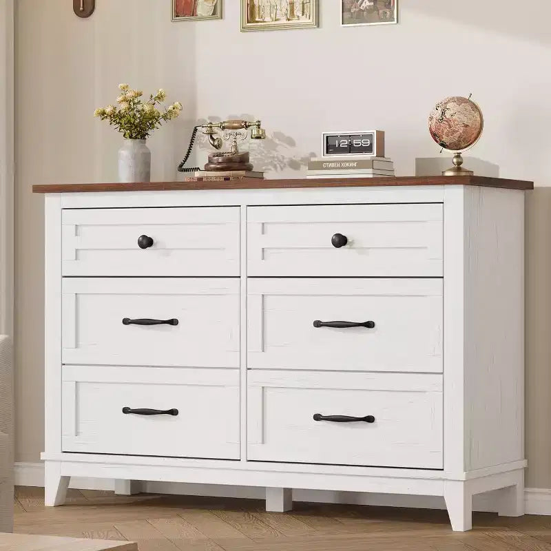Comò in legno a 6 cassetti con spazio contenitivo, cassettiera larga 120 cm per camera da letto, soggiorno o ingresso
