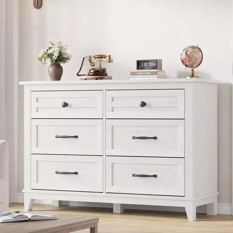 Comò in legno a 6 cassetti con spazio contenitivo, cassettiera larga 120 cm per camera da letto, soggiorno o ingresso