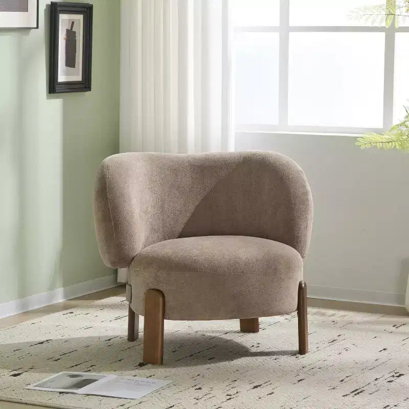 Poltrona Accent Senza Braccioli Mid-Century Moderna con Schienale Alto, Rivestita in Tessuto con Gambe in Legno Massello, 86L x 74P x 74A cm