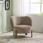 Poltrona d'Appoggio Senza Braccioli Moderna di Metà Secolo con Schienale Alto, Rivestita con Gambe in Legno Massello, 86 cm L × 73,7 cm P × 74 cm A
