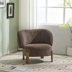Poltrona d'Appoggio Senza Braccioli Moderna di Metà Secolo con Schienale Alto, Rivestita con Gambe in Legno Massello, 86 cm L × 73,7 cm P × 74 cm A