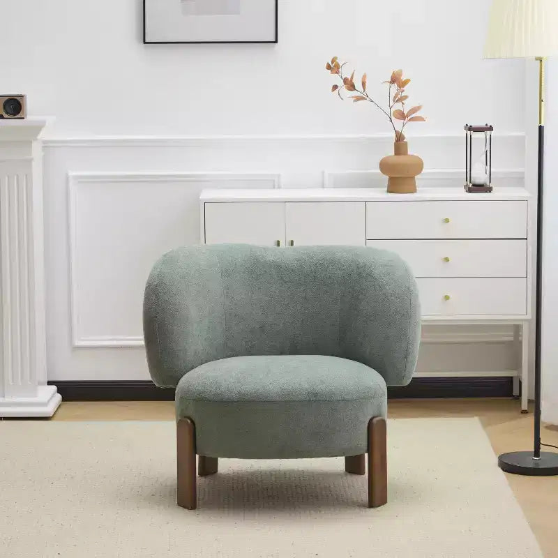 Poltrona Accent Senza Braccioli Mid-Century Moderna con Schienale Alto, Rivestita in Tessuto con Gambe in Legno Massello, 86L x 74P x 74A cm