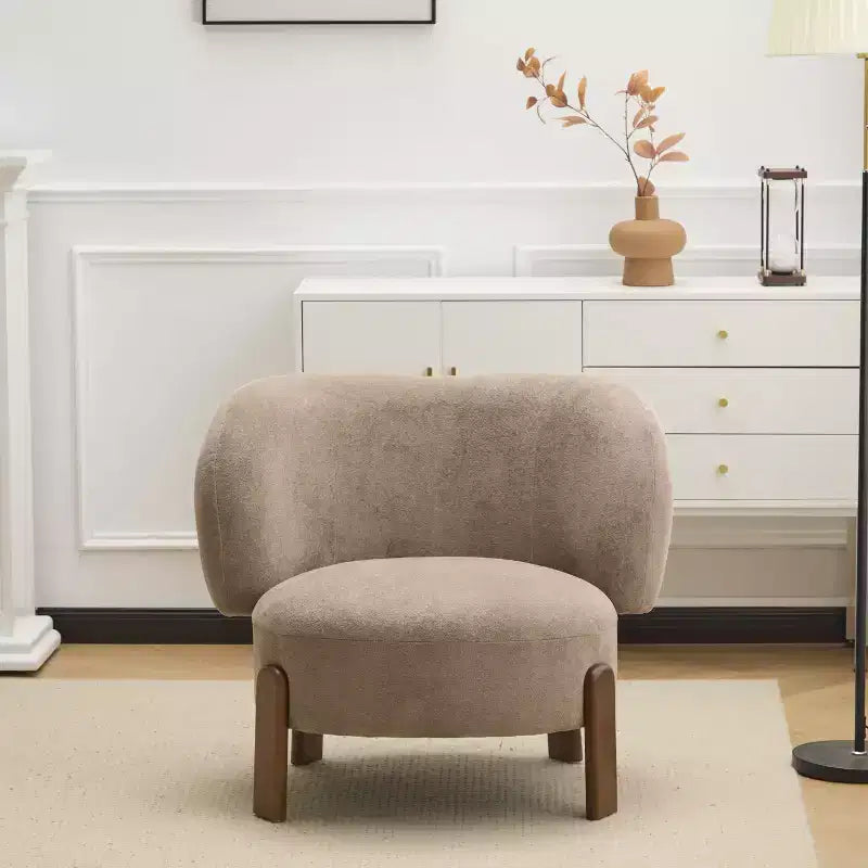 Poltrona Accent Senza Braccioli Mid-Century Moderna con Schienale Alto, Rivestita in Tessuto con Gambe in Legno Massello, 86L x 74P x 74A cm