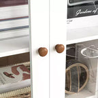 Mobile Contenitore Alto con Ante in Vetro, 10 Ripiani e 6 Cassetti, MDF Bianco, Autoportante, 199.9 cm H × 80 cm L × 39.9 cm P