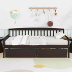 Brown Pine Daybed for Approx. 97 × 191 cm Mattress with 2 Storage Drawers