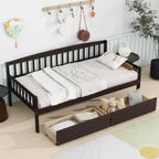 Daybed marrone in pino per materasso di circa 97 × 191 cm con 2 cassetti portaoggetti