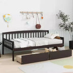 Daybed marrone in pino per materasso di circa 97 × 191 cm con 2 cassetti portaoggetti