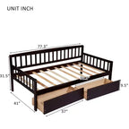 Daybed marrone in pino per materasso di circa 97 × 191 cm con 2 cassetti portaoggetti