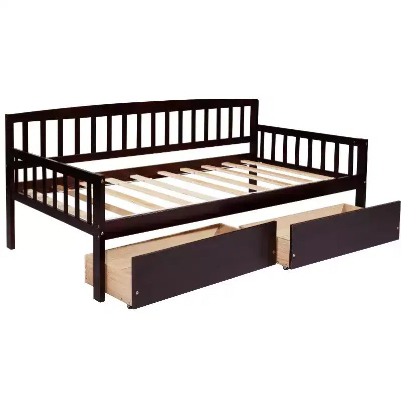 Divano letto matrimoniale in legno di pino con 2 cassetti portaoggetti e 10 doghe di supporto, 32,6H x 41W x 77,3D pollici, marrone