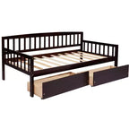 Daybed marrone in pino per materasso di circa 97 × 191 cm con 2 cassetti portaoggetti