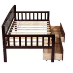 Daybed marrone in pino per materasso di circa 97 × 191 cm con 2 cassetti portaoggetti